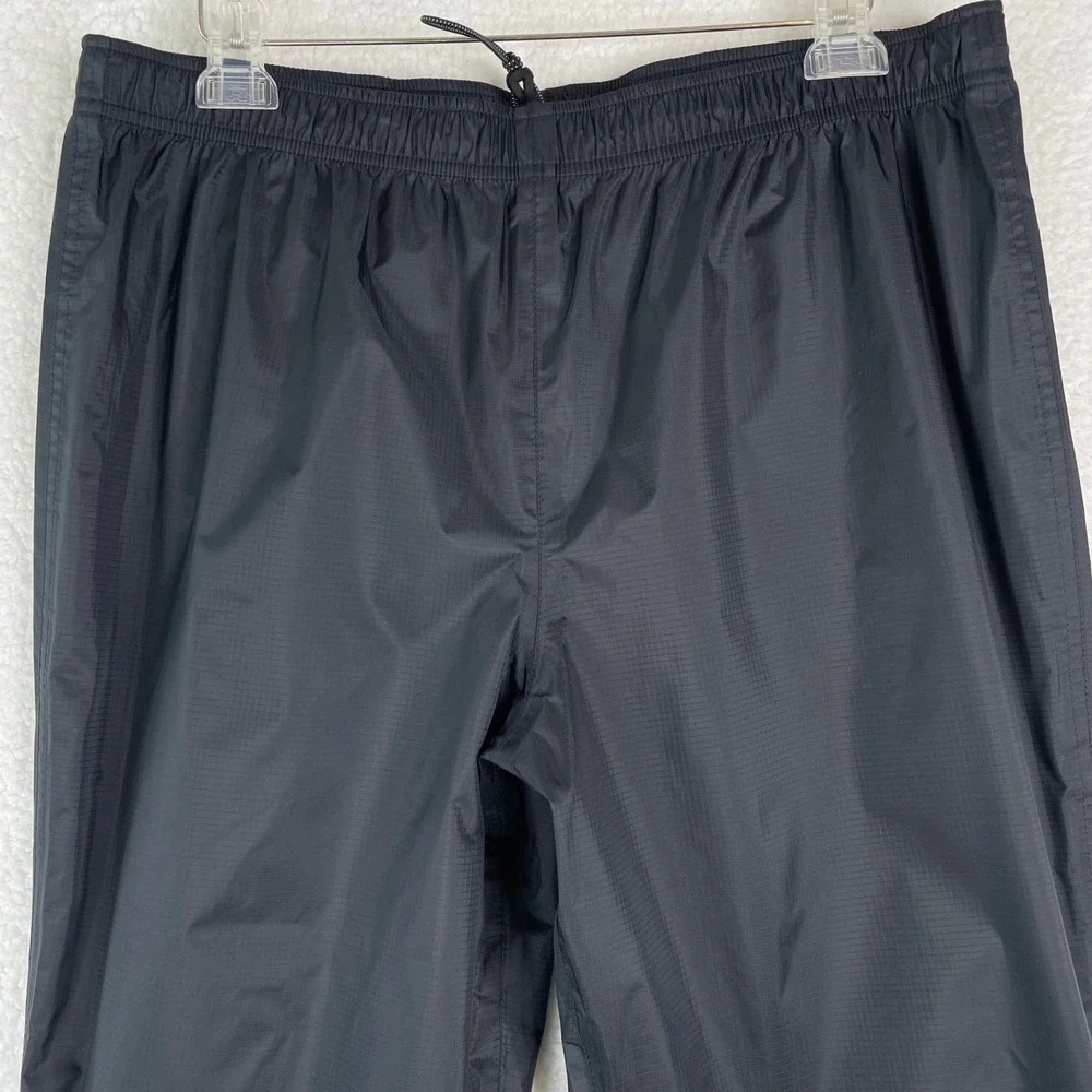 LL Bean  Black Ripstop Nylon Rain Pants L REG 268241 Elastic Waist Drawcord
